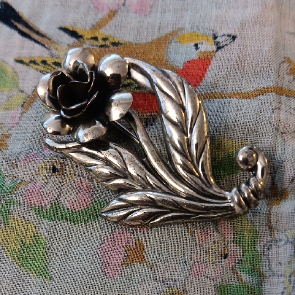 Vintage Danecraft Sterling Silver Rose Pin Brooch